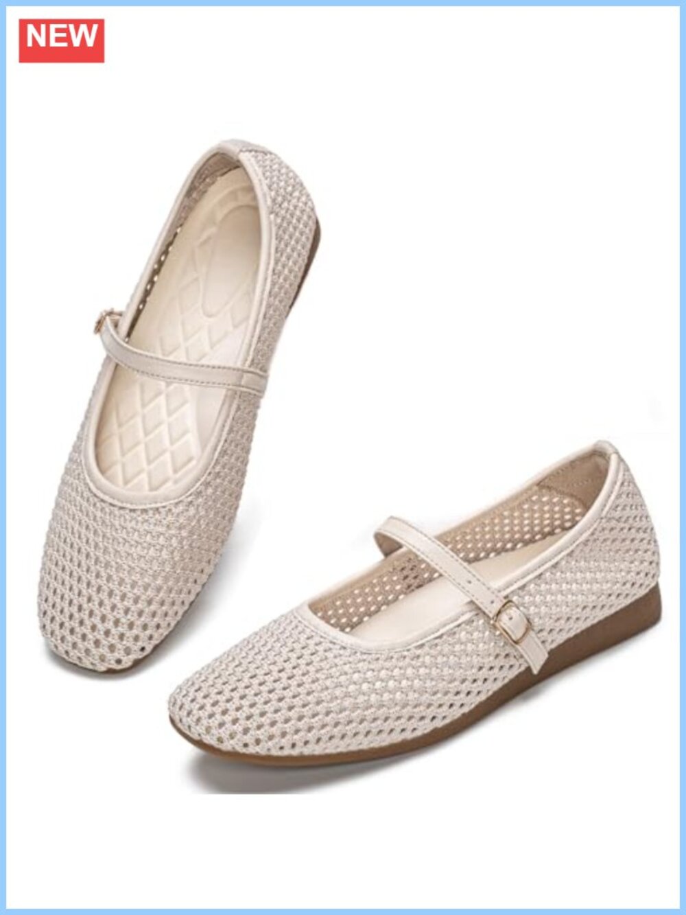 Women's Breathable Mesh Mary Jane Flats Square Toe Ballet Shoes with Arch